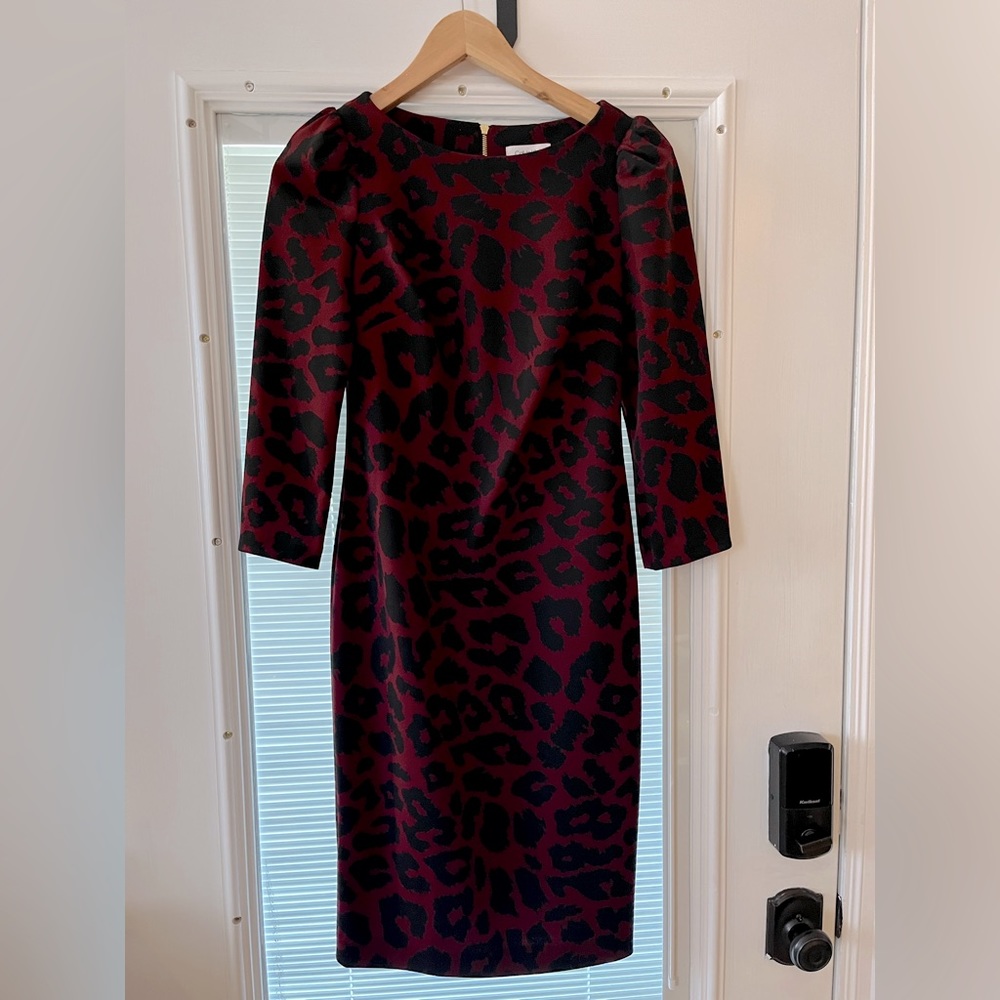 Calvin Klein puff sleeve sheath SZ 4. Perfect for Valentines. Very flattering.